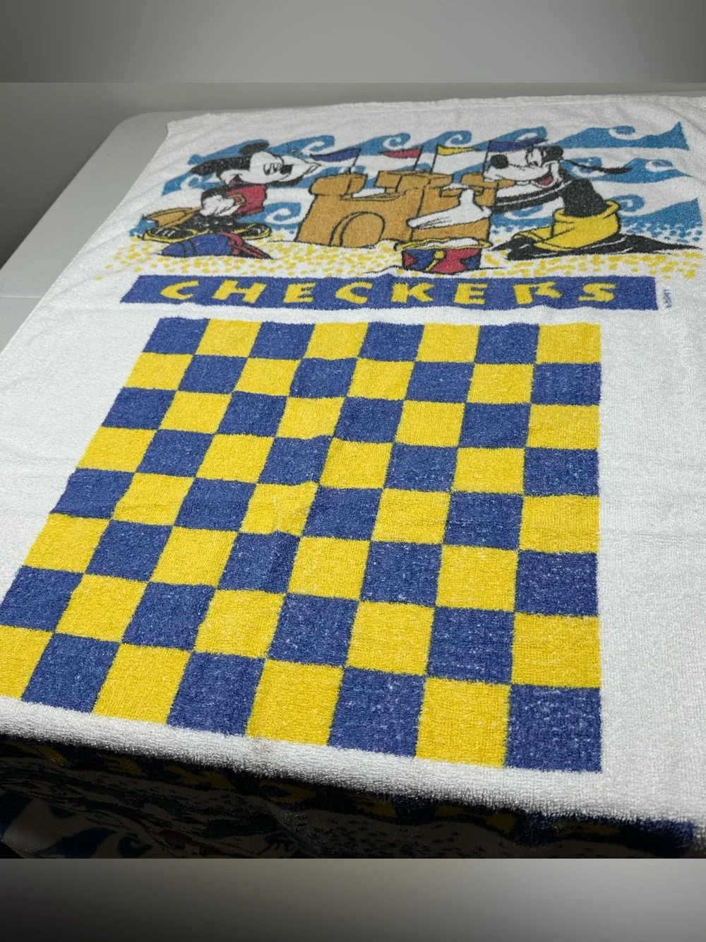 Vintage Disney by Franco Mickey Mouse, Goofy & Pluto Checkers Beach Towel